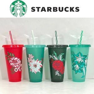 Starbucks Reusable Cold Cups (4 pieces) Glitter 2022 Holiday Edition 24oz